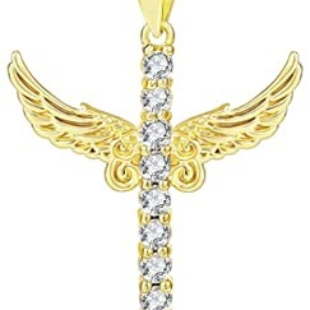 18k Gold Angel Wings Cross Necklace